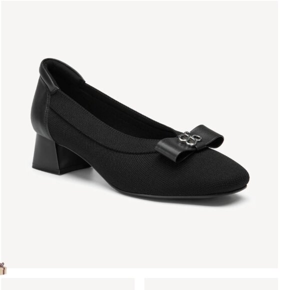 Cosy Island Bow Round Toe Heeled Pumps in NAVY BLUE (pictured in black) - Picture 1 of 4